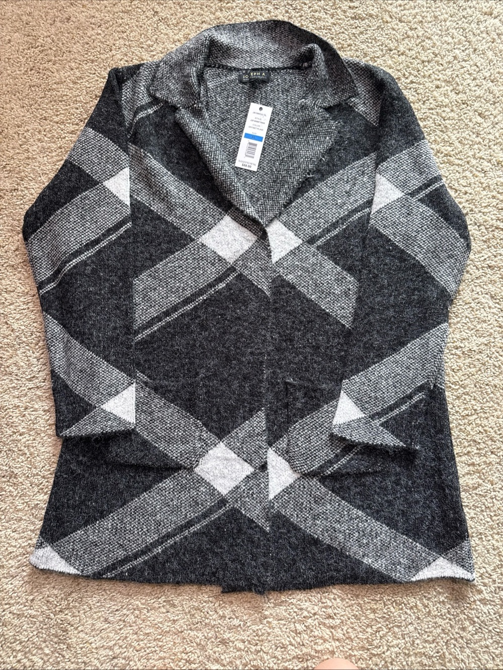 Joseph A. NWT Offset Plaid Open Front Knit Cardigan Sweater XL